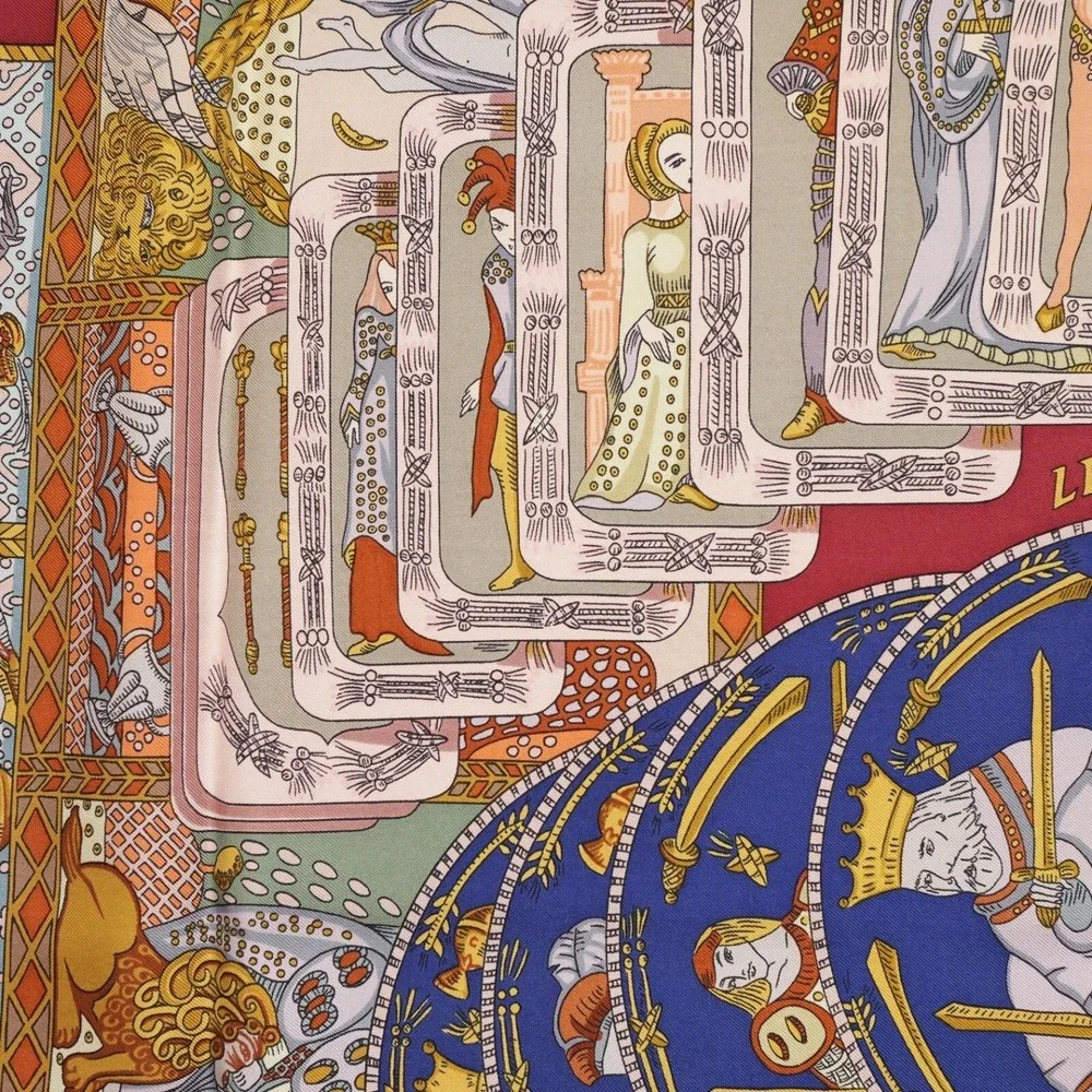 Hermès‎ Le Tarot 90cm Silk Scarf Annie Faivre Brown Gold Vintage Carre w/ Box